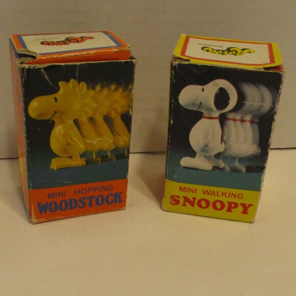 Snoopy Woodstock Vintage 1958 Black White Yellow Working Wind Up Figure With Box - Picture 1 of 12